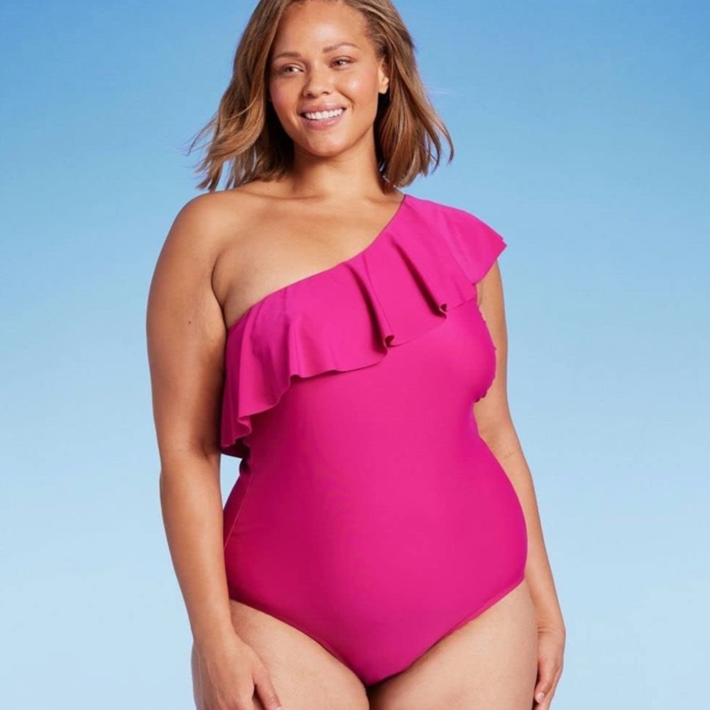 NWT Kona Sol Women's Ruffle One Shoulder Full Coverage One Piece Swimsuit